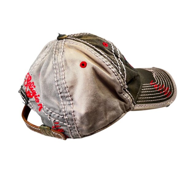 True Religion Distressed Hat Red Tibetan Buddha Guitar Embroidery Cap Strapback - Picture 10 of 16